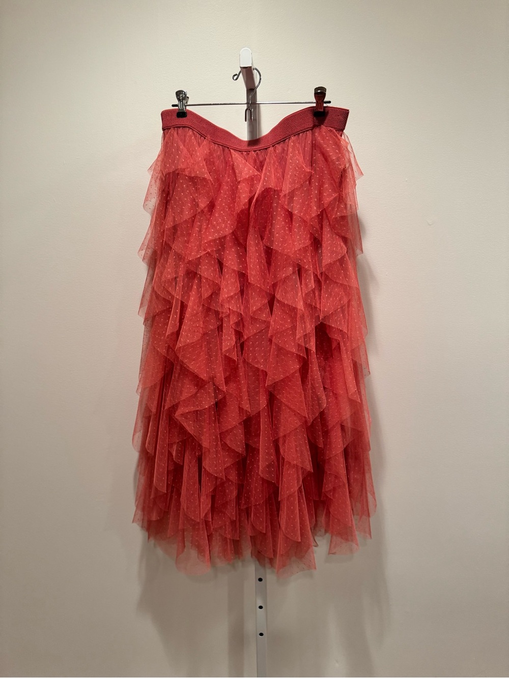 Anthropologie Coral Ruffled Tulle Maxi Skirt